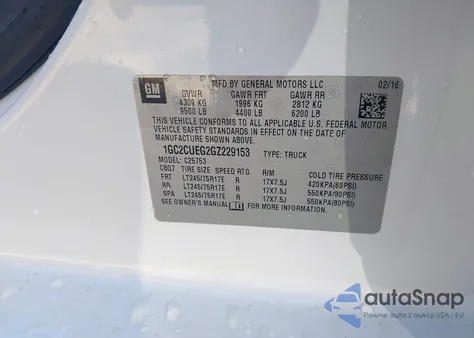 2016 Chevrolet Silverado 2500Hd Wt z USA, uszkodzony, nr VIN 1GC2CUEG2GZ229153